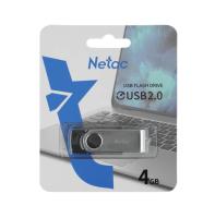 Флешка USB 4 Гб Netac U505, USB2.0, металл, черный, серебряная вставка